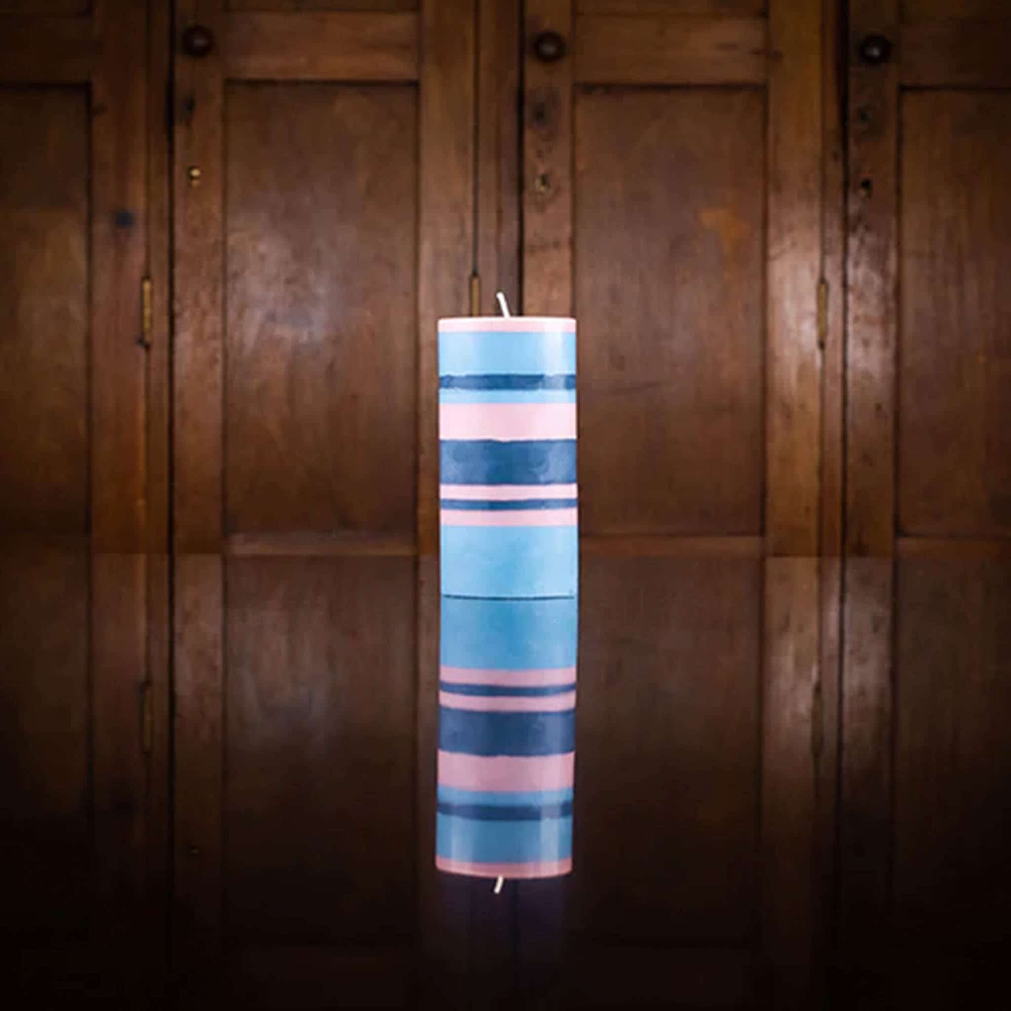 Striped Pillar Candle, Rose & Blue, 15cm
