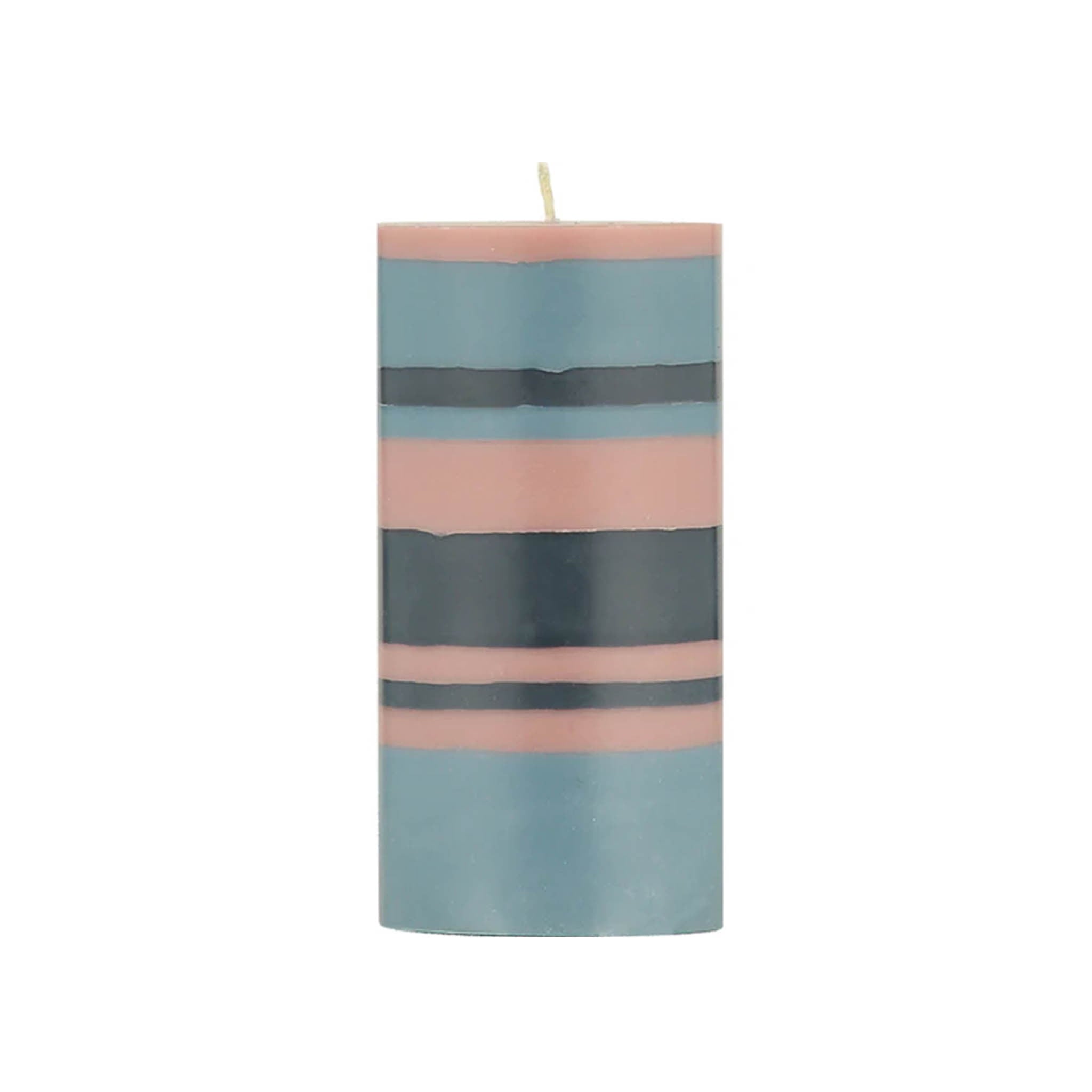 Striped Pillar Candle, Rose & Blue, 15cm