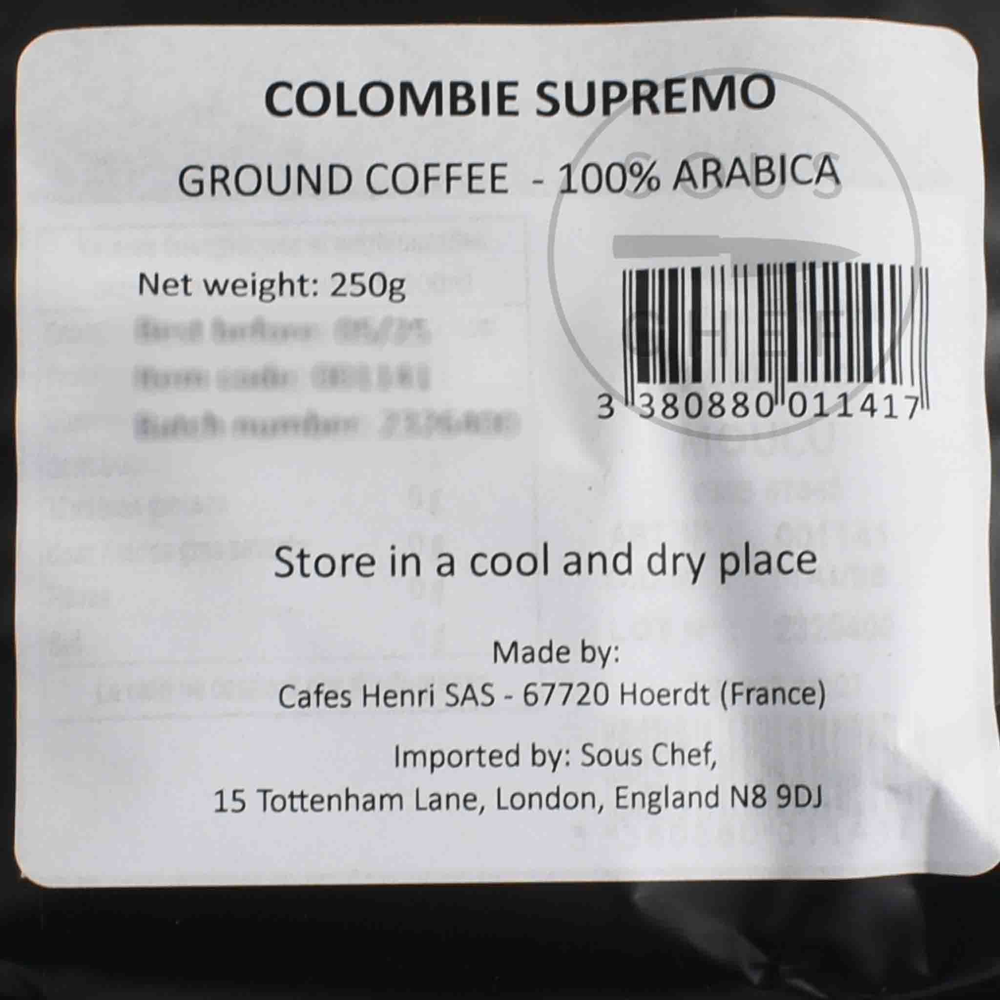 Cafes Henri Colombia Supremo Ground Coffee, 250g