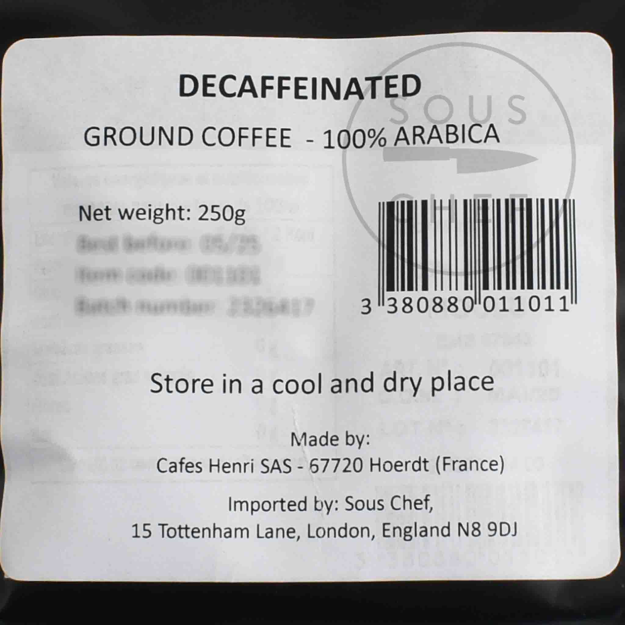 Cafes Henri Decaffeinated 100% Arabica Ground Coffee, 250g