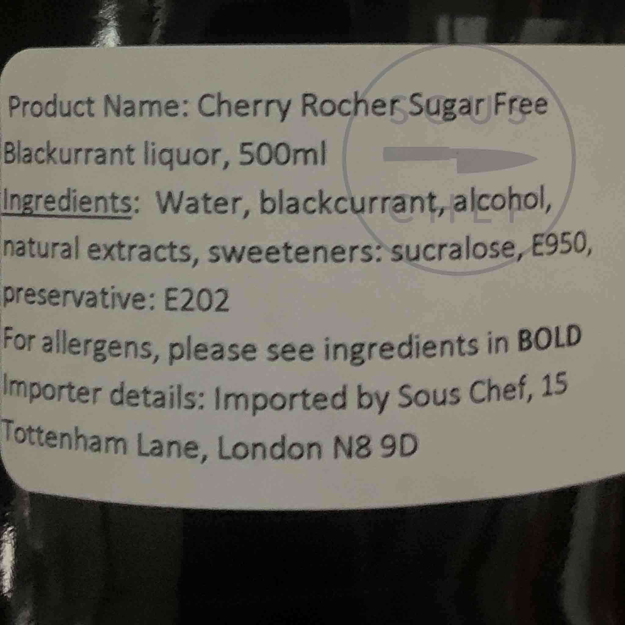 Cherry Rocher Sugar Free Blackurrant Liqueur, 500ml