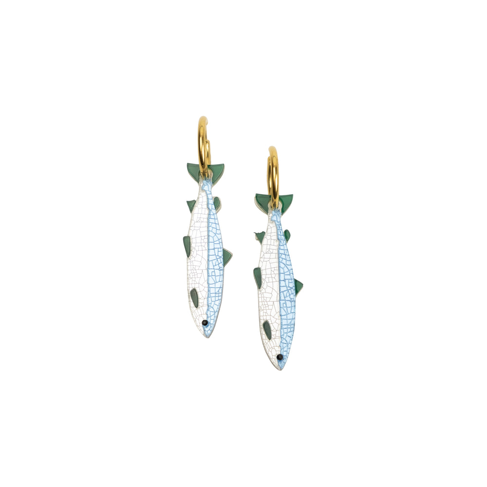 Cuteryko Blue Belfast Big Fish Stainless Steel Hoop Earrings