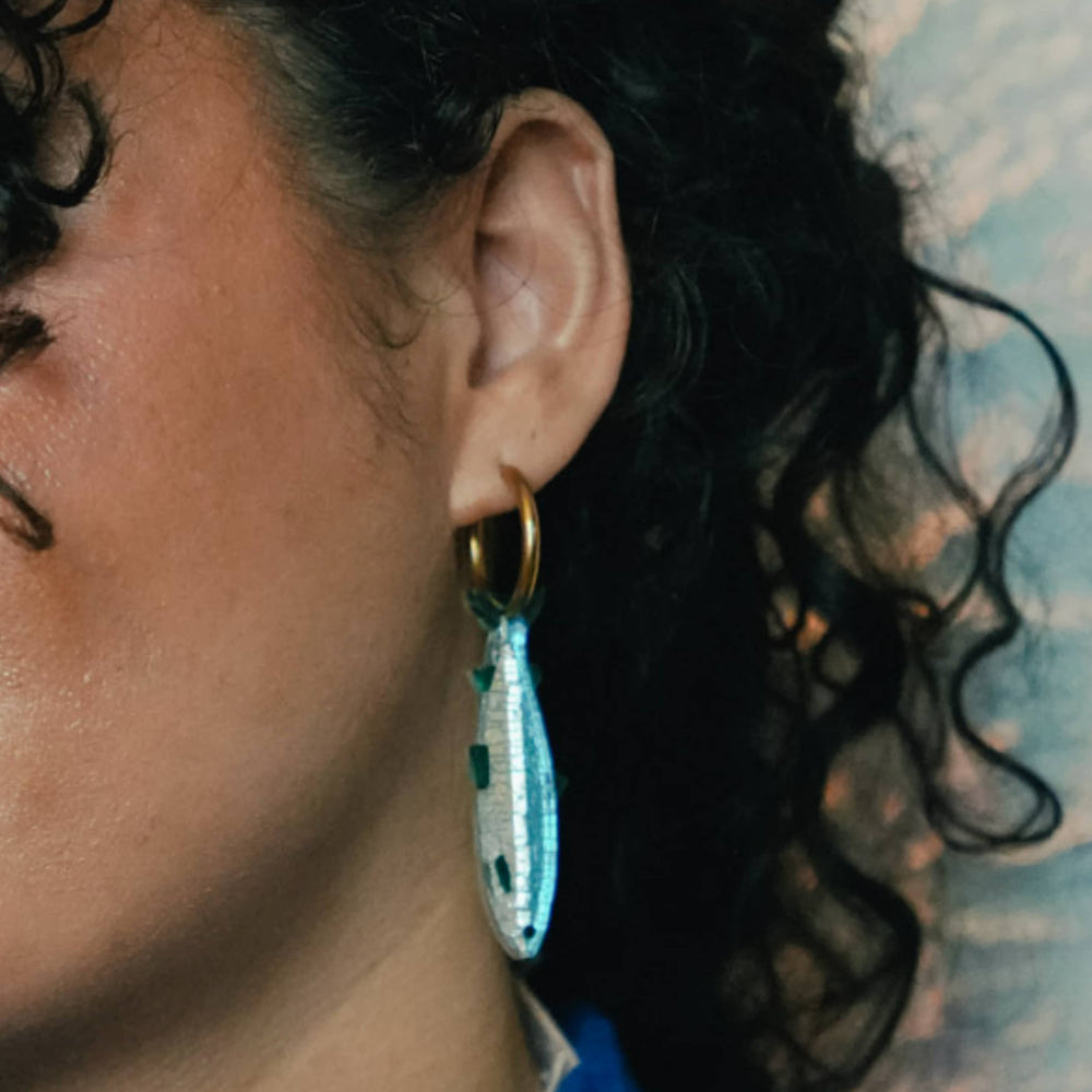 Cuteryko Blue Belfast Big Fish Stainless Steel Hoop Earrings