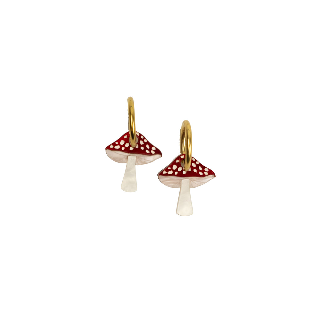 Cuteryko Red Mushroom Stainless Steel Hoop Earrings