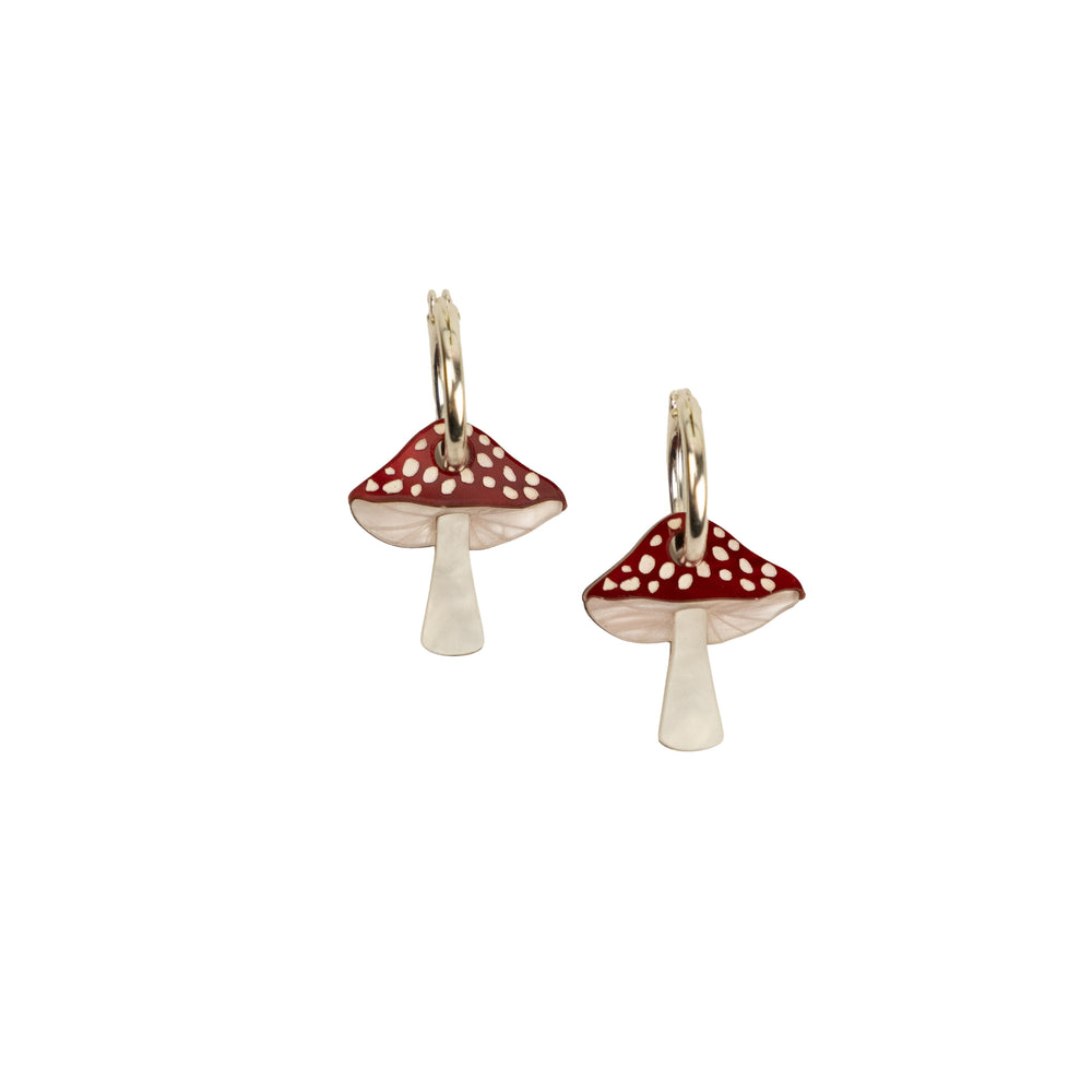 Cuteryko Mushroom Sterling Silver Hoop Earrings