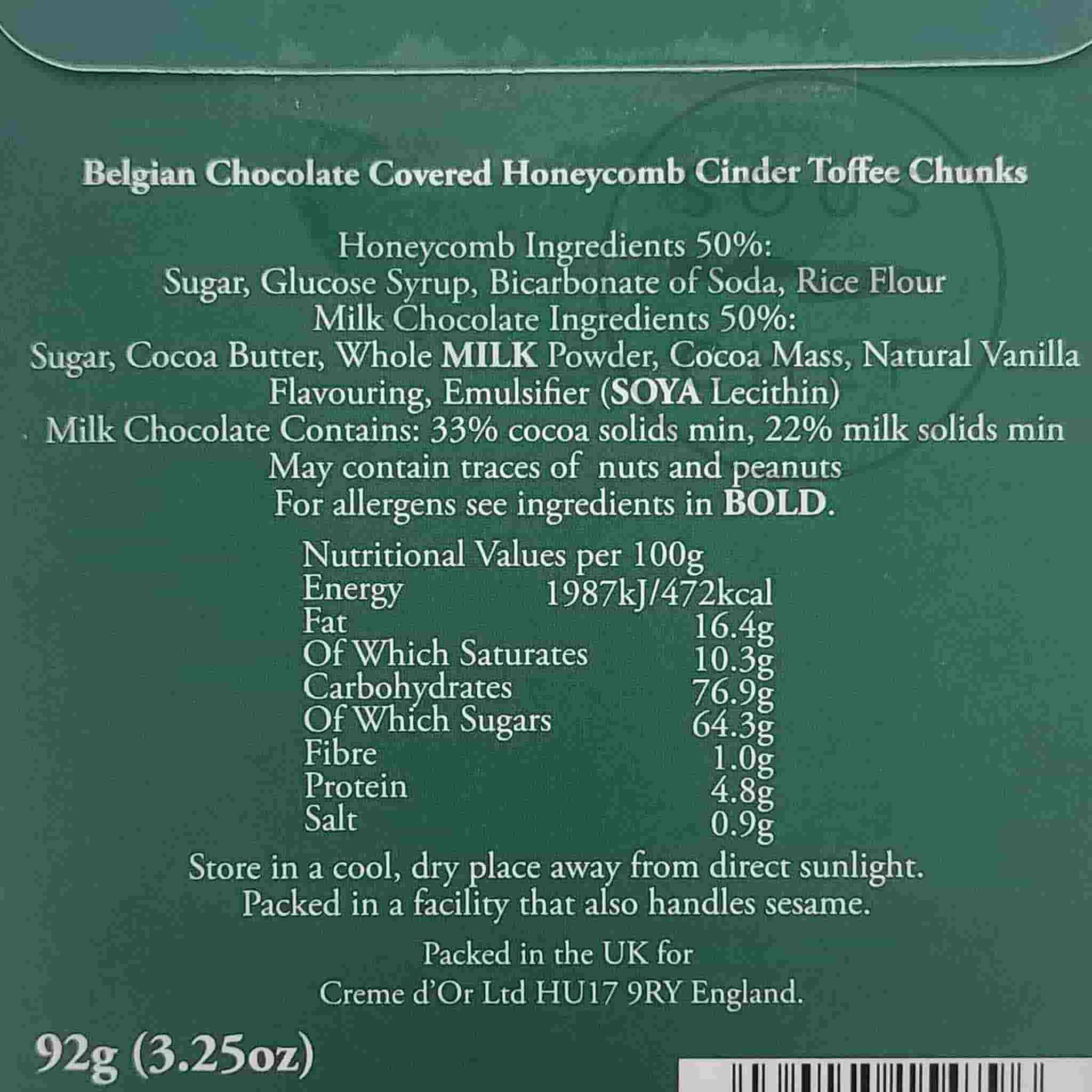 Milk Chocolate Honeycomb 'Coal', 92g