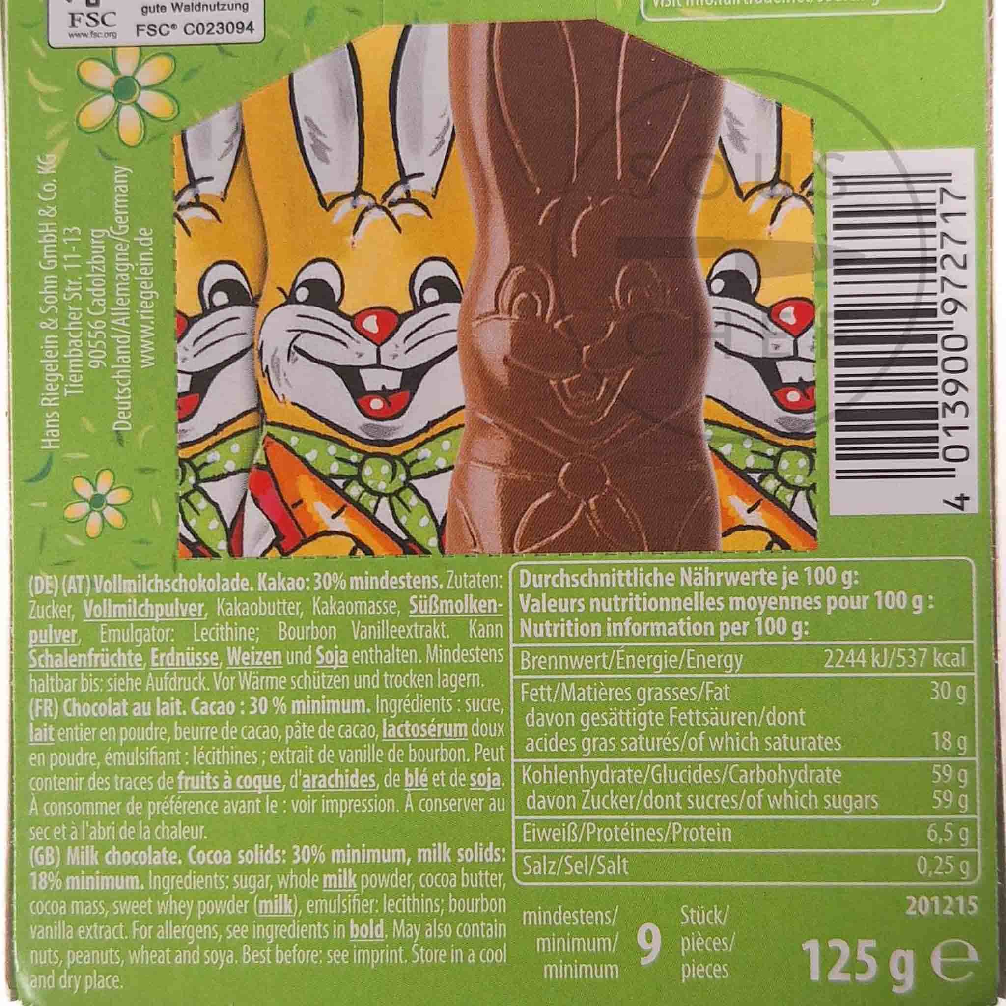 Riegelein Milk Chocolate Easter Bunnies, 125g
