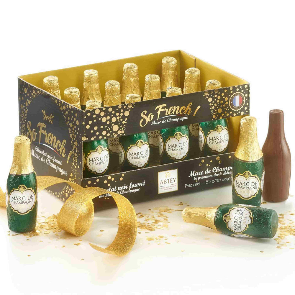 Marc de Champagne Chocolate Liqueur Bottles, 155g