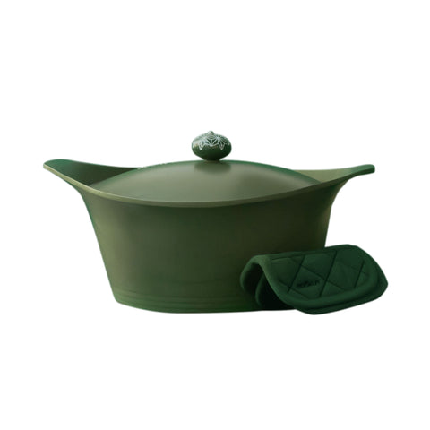 Cookut Lightweight Non-Stick Dutch Oven with Pot Holders, Green, BPA-Free