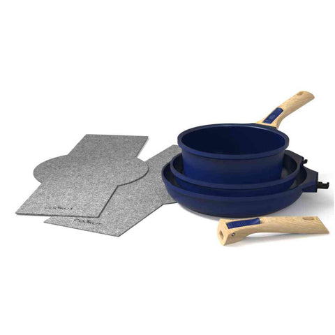 Cookut Lightweight Non-Stick 3 Piece Cookware Set with Detachable Handles, Blue, BPA-Free