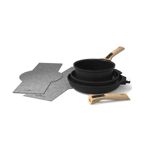 Cookut Lightweight Non-Stick 3 Piece Cookware Set with Detachable Handles, Black, BPA-Free