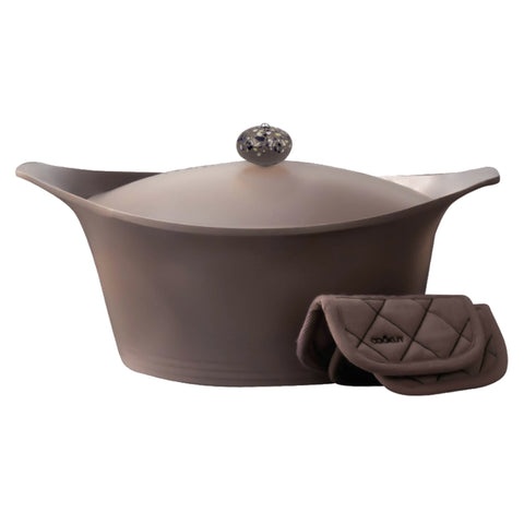 Cookut Lightweight Non-Stick Dutch Oven with Pot Holders, Taupe, BPA-Free