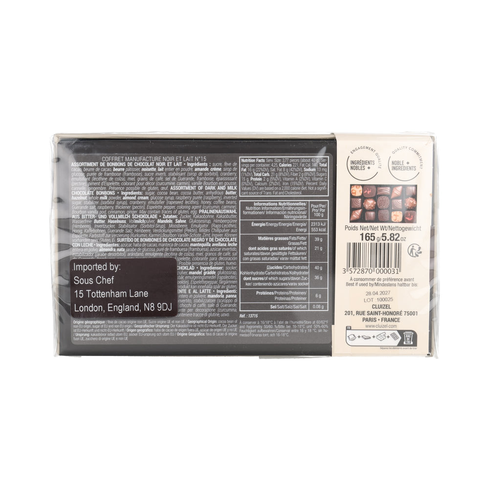 Cluizel Set of 15 Dark & Milk Chocolate Bonbons, 165g