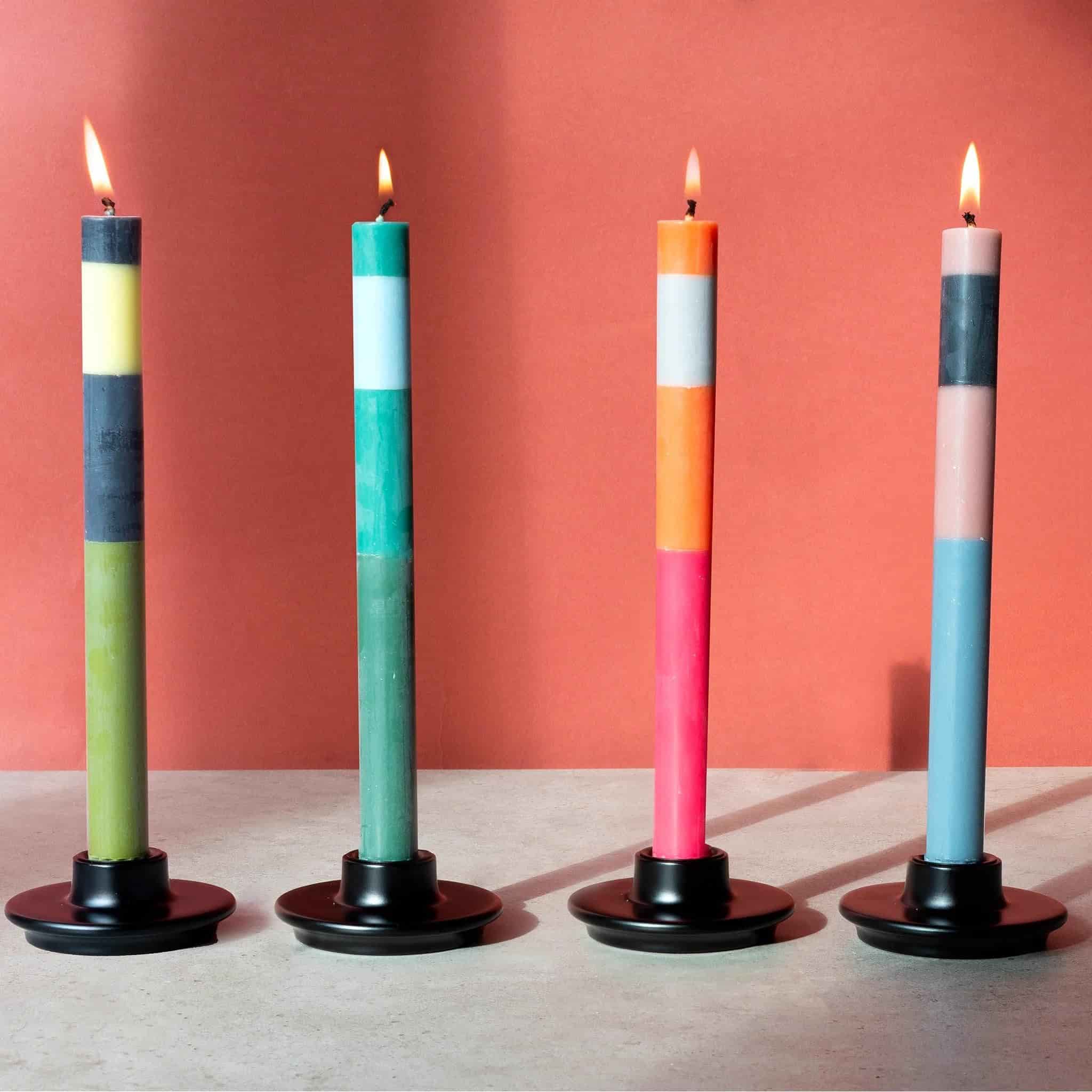 Set of 6 Colourblock Dinner Candles -Multicolour abstract