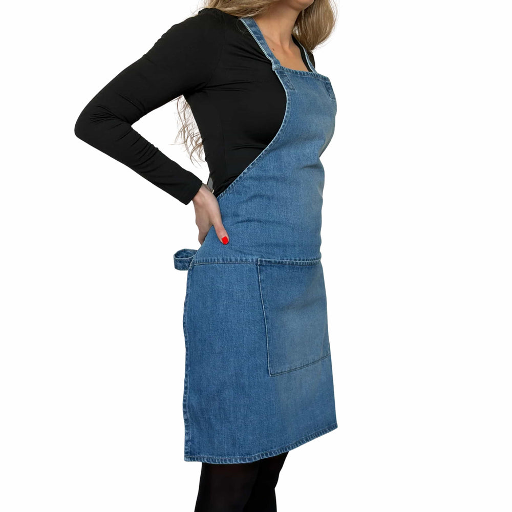 Dutchdeluxes Denim Suspender Apron in Blue