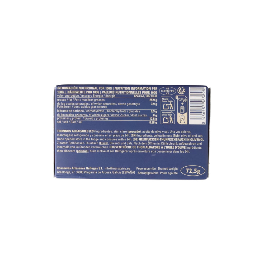 Maruxaina Tuna Belly Fillets in Olive Oil, 120g