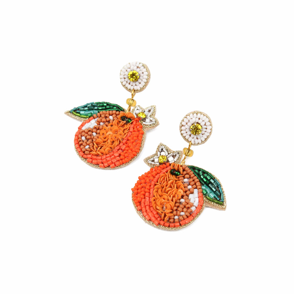 Summer Orange Beaded Earrings, 5cm