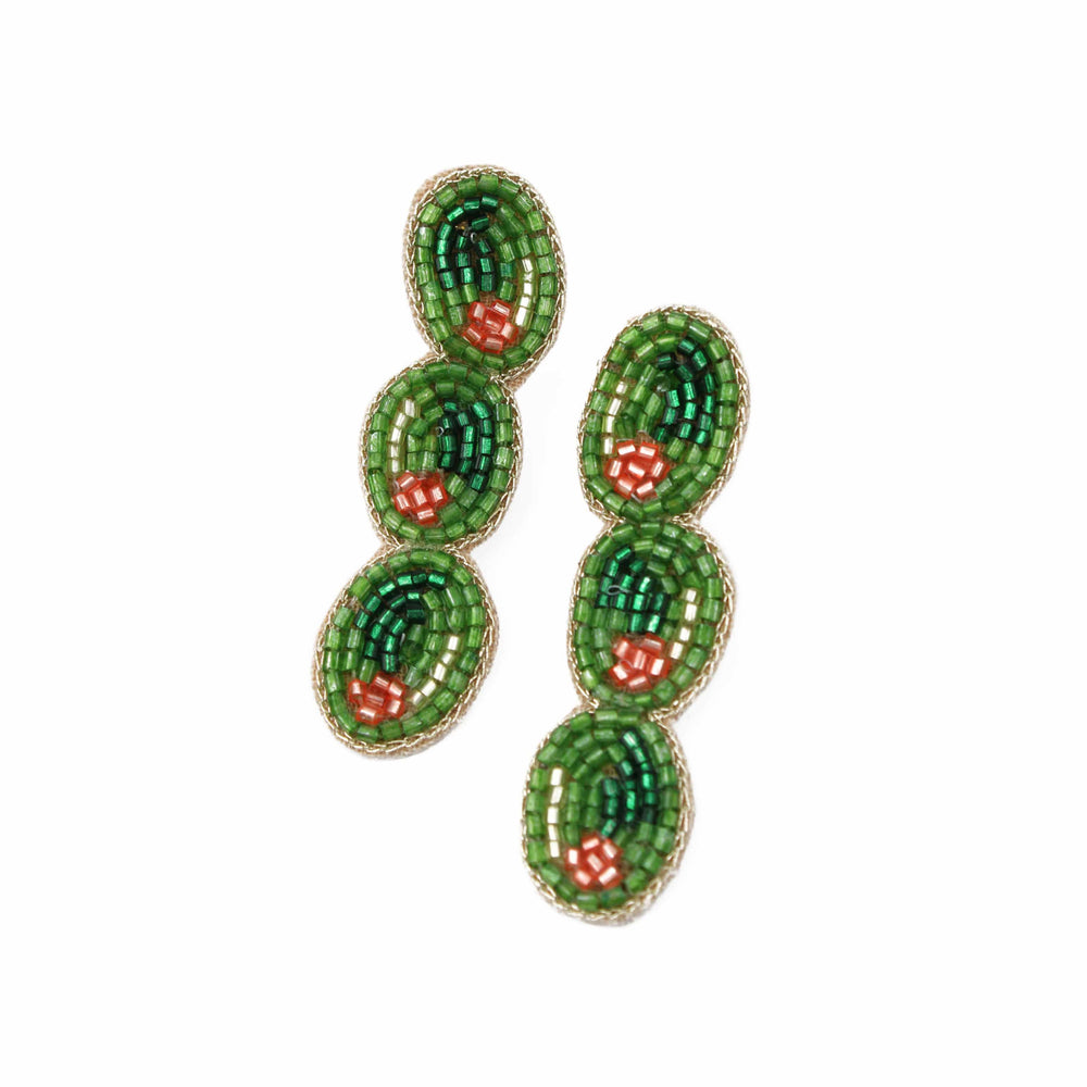 Triple Olive Beaded Earrings, 6cm