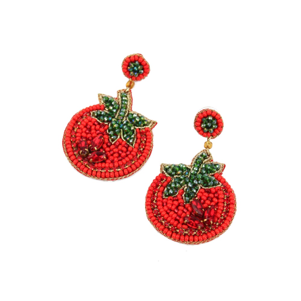Tomato Beaded Earrings, 6cm