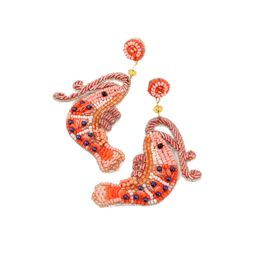 Prawn Beaded Earrings, 6cm