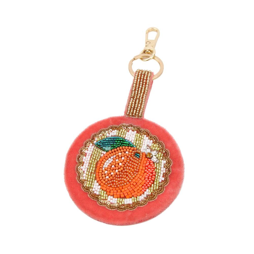 Round Beaded Orange Keyring, 14cm