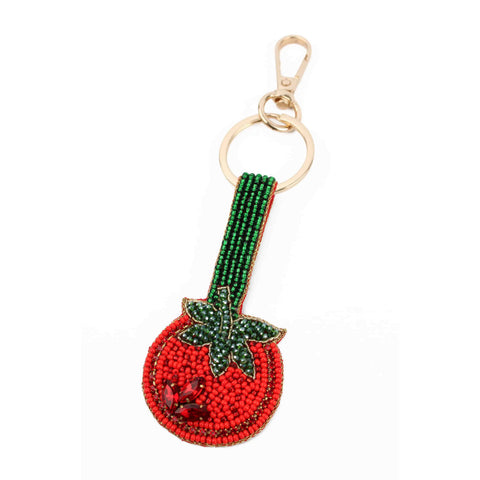 Tomato Beaded Keyring, 14cm