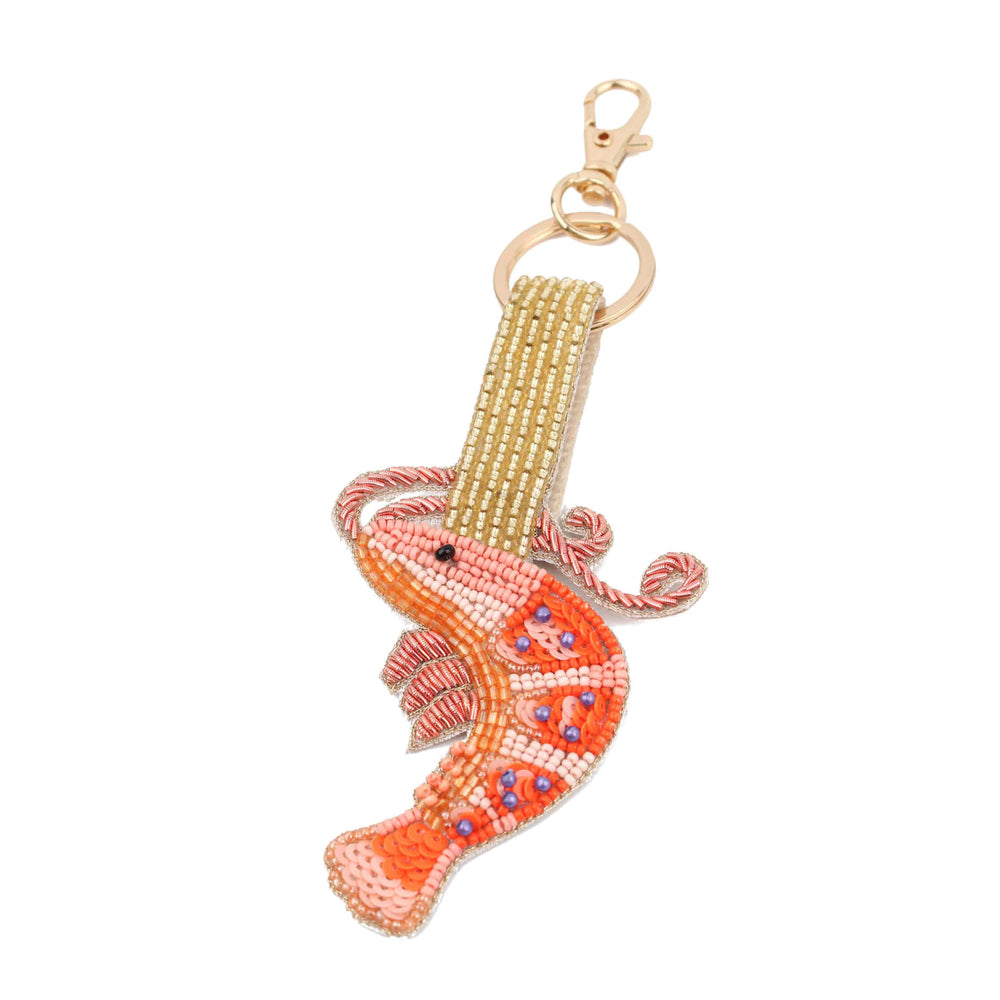 Prawn Beaded Keyring, 14cm