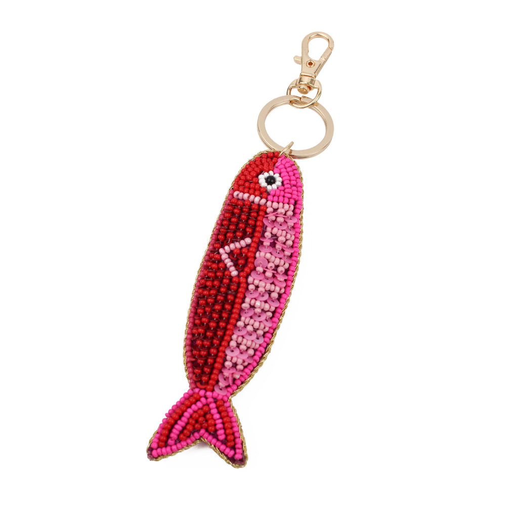 Red & Pink Fish Beaded Keyring, 14cm
