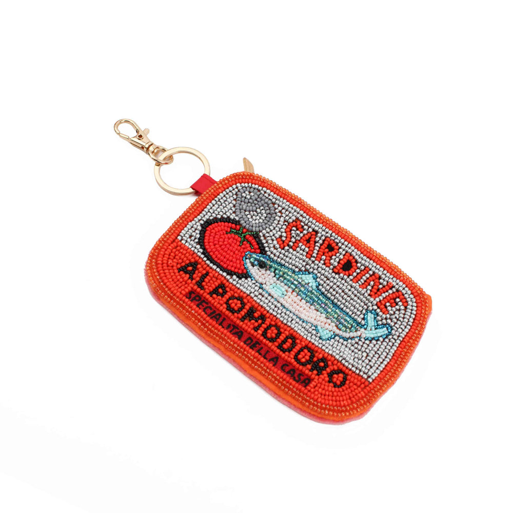 Red Sardine Beaded Pouch, 11 x 7.5cm