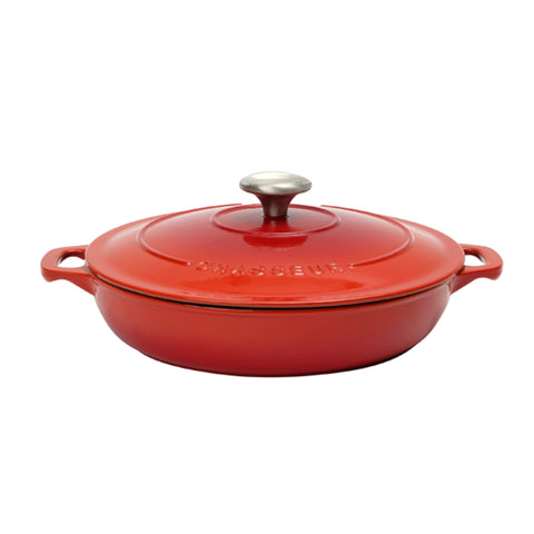 Chasseur Red Cast Iron Low Casserole, 24cm