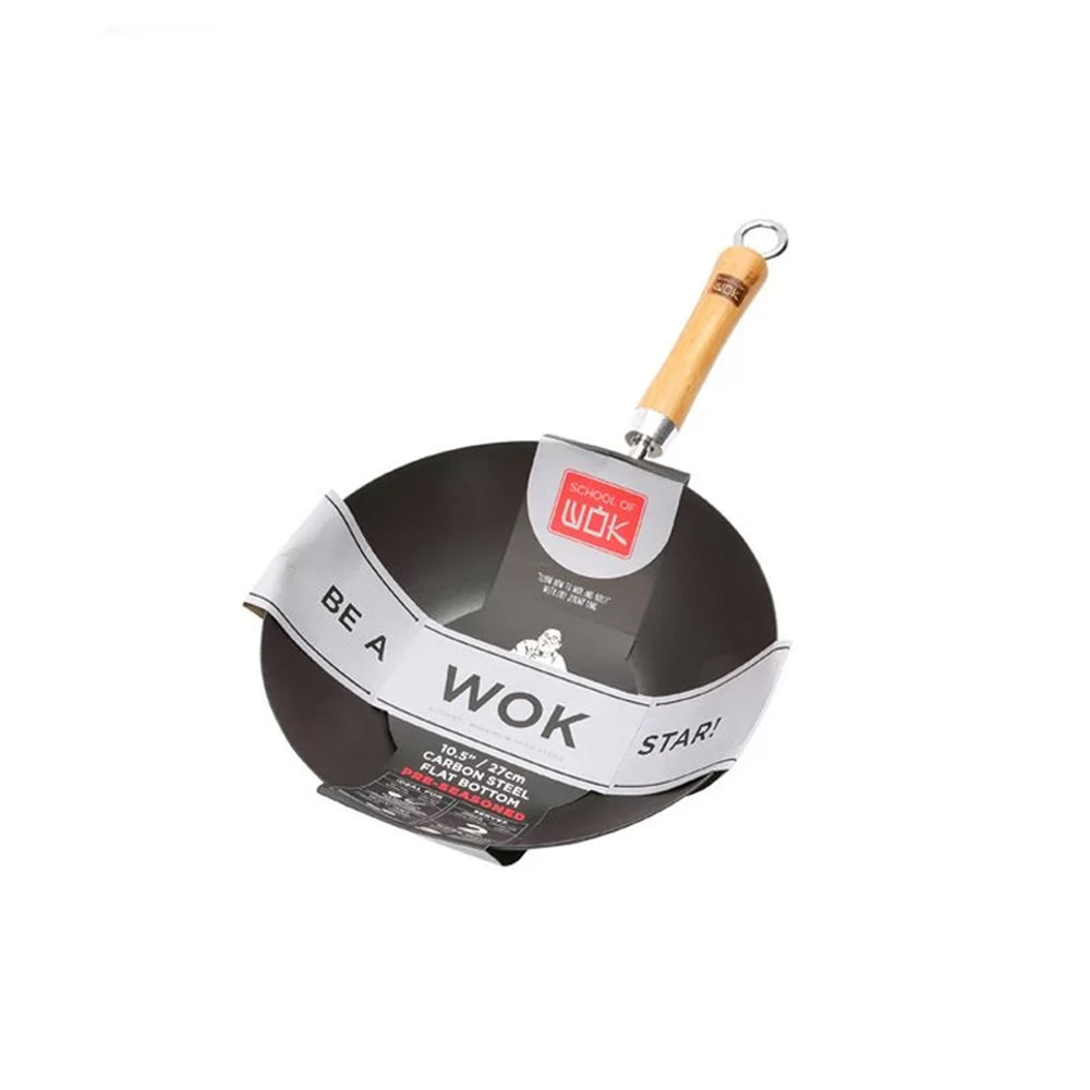 School of Wok Flat Base Pre-Seasoned Carbon Steel Wok