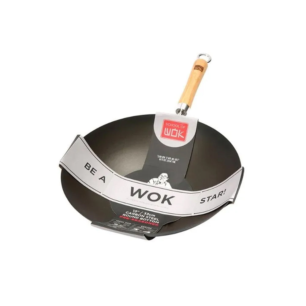 School of Wok Round Base Pre-Seasoned Carbon Steel Wok