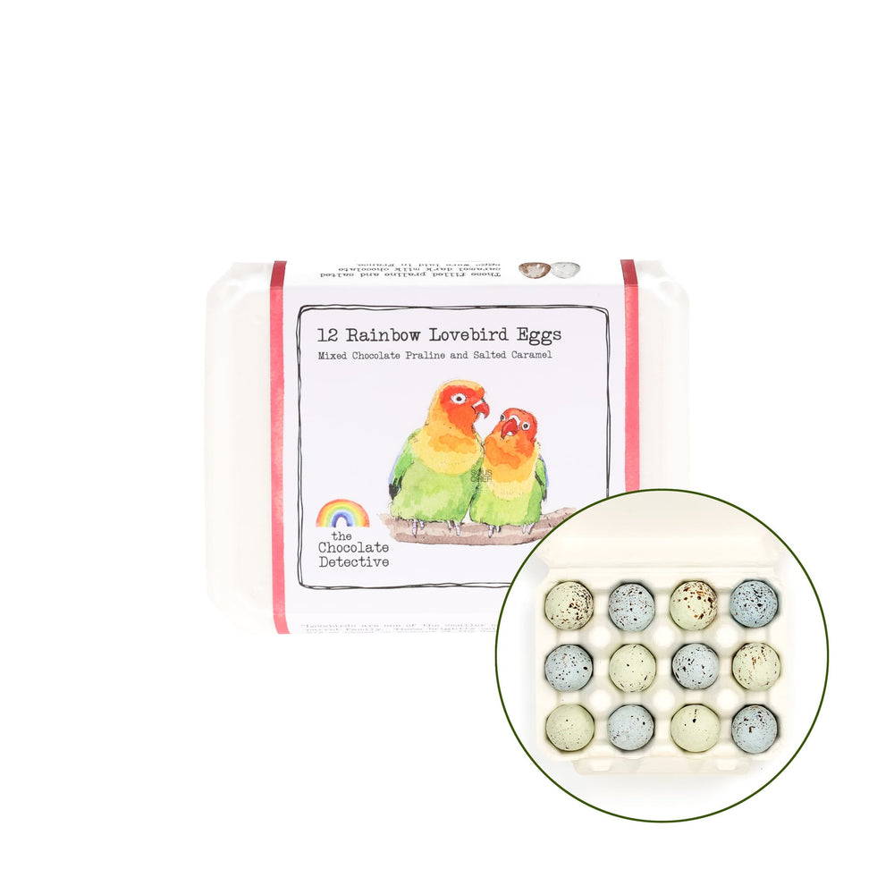 The Chocolate Detective 12 Rainbow Lovebird Chocolate Eggs, 150g