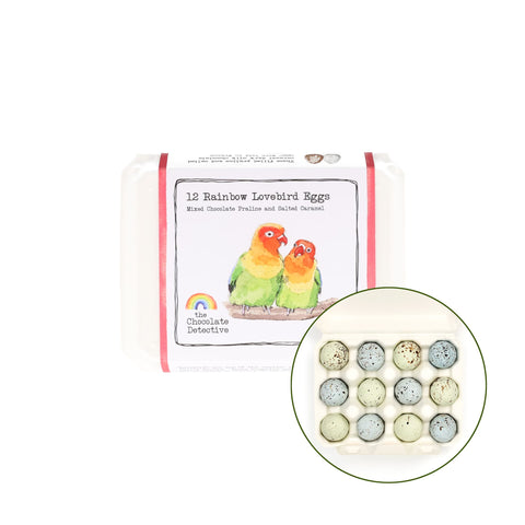 The Chocolate Detective 12 Rainbow Lovebird Chocolate Eggs, 150g
