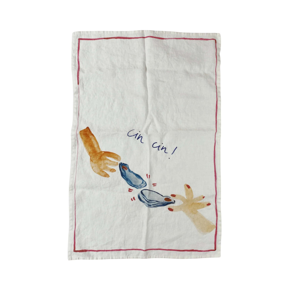 Dinette Cin Cin Oyster Linen Tea Towel