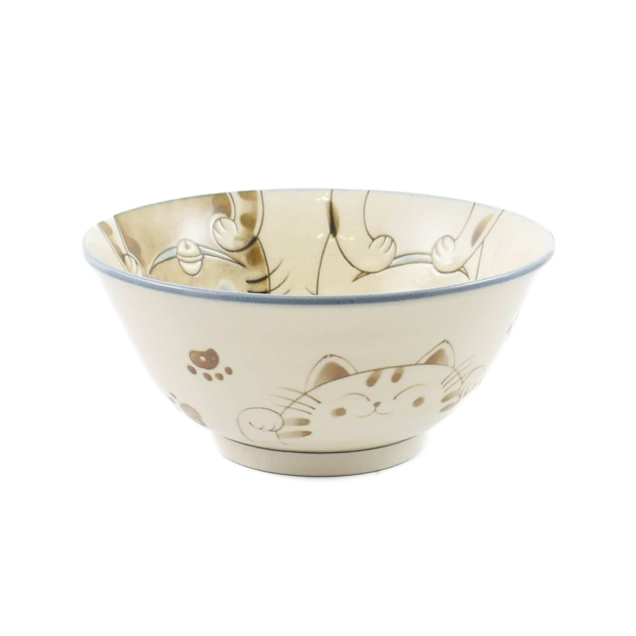 Blue Lucky Cat Japanese Noodle Bowl, 15cm