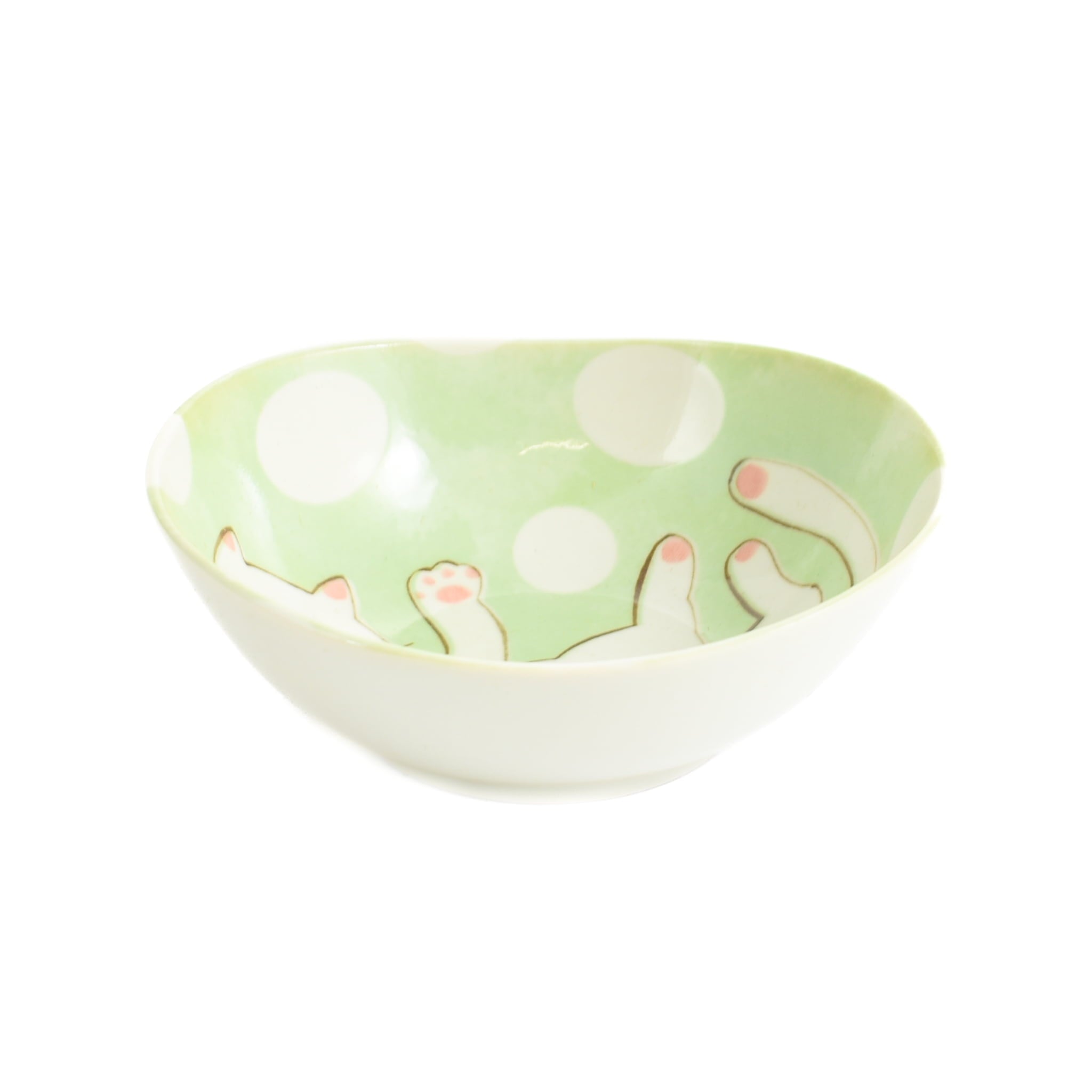 Green Lucky Cat Japanese Noodle Bowl, 14cm