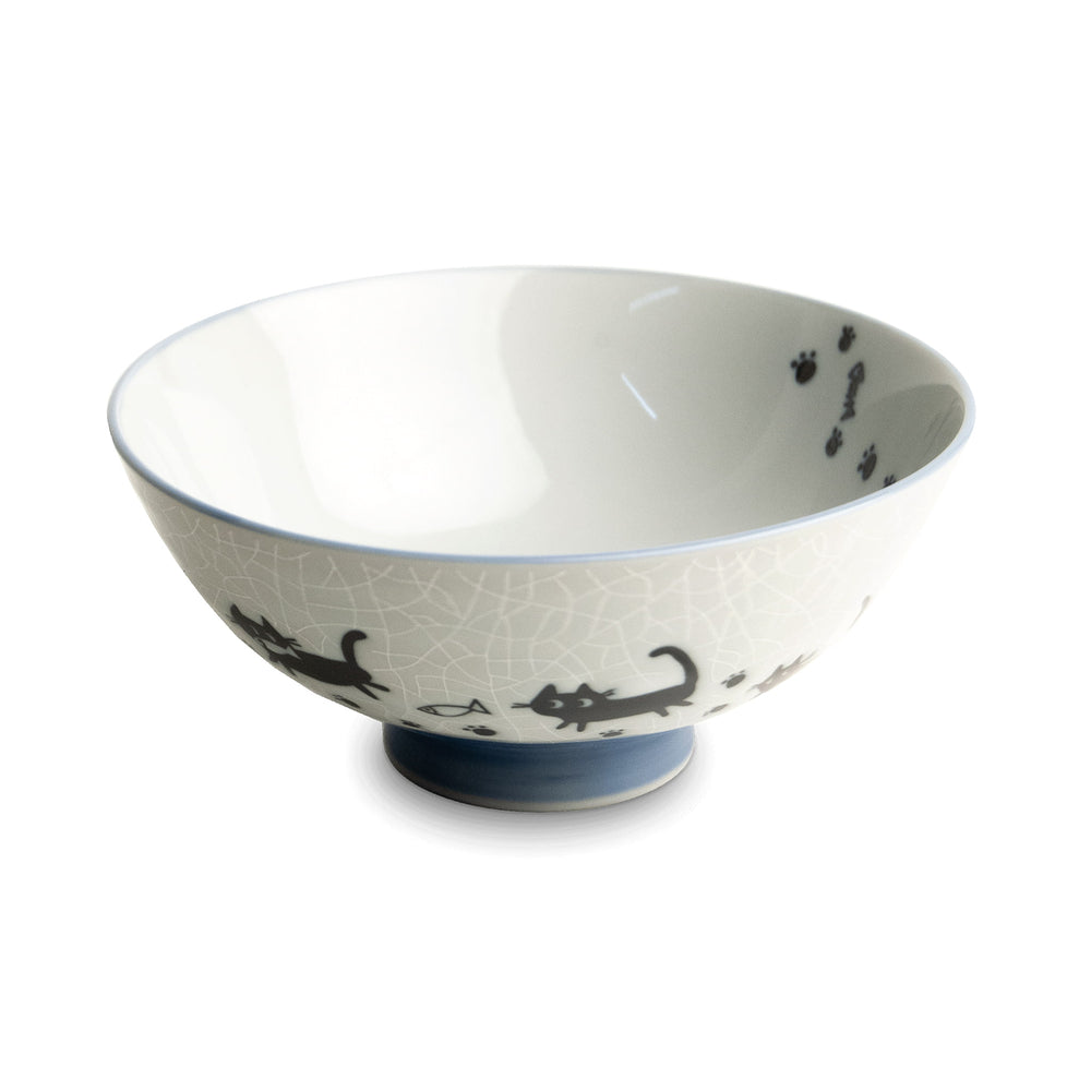 Japanese Cat with Footprints Rice Bowl, 14cm