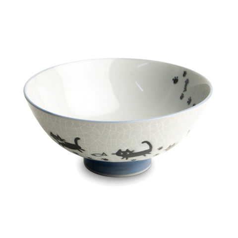 Japanese Cat with Footprints Rice Bowl, 14cm