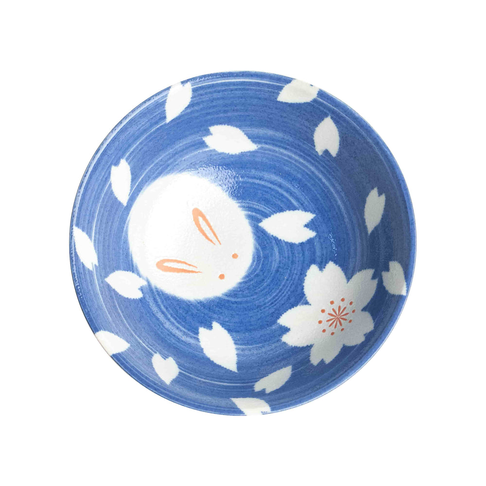 Blue & White Rabbit Ramen Bowl, 21cm