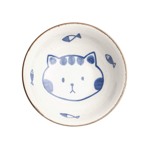 Matte Porcelain Cat & Fish Bowl, 20cm