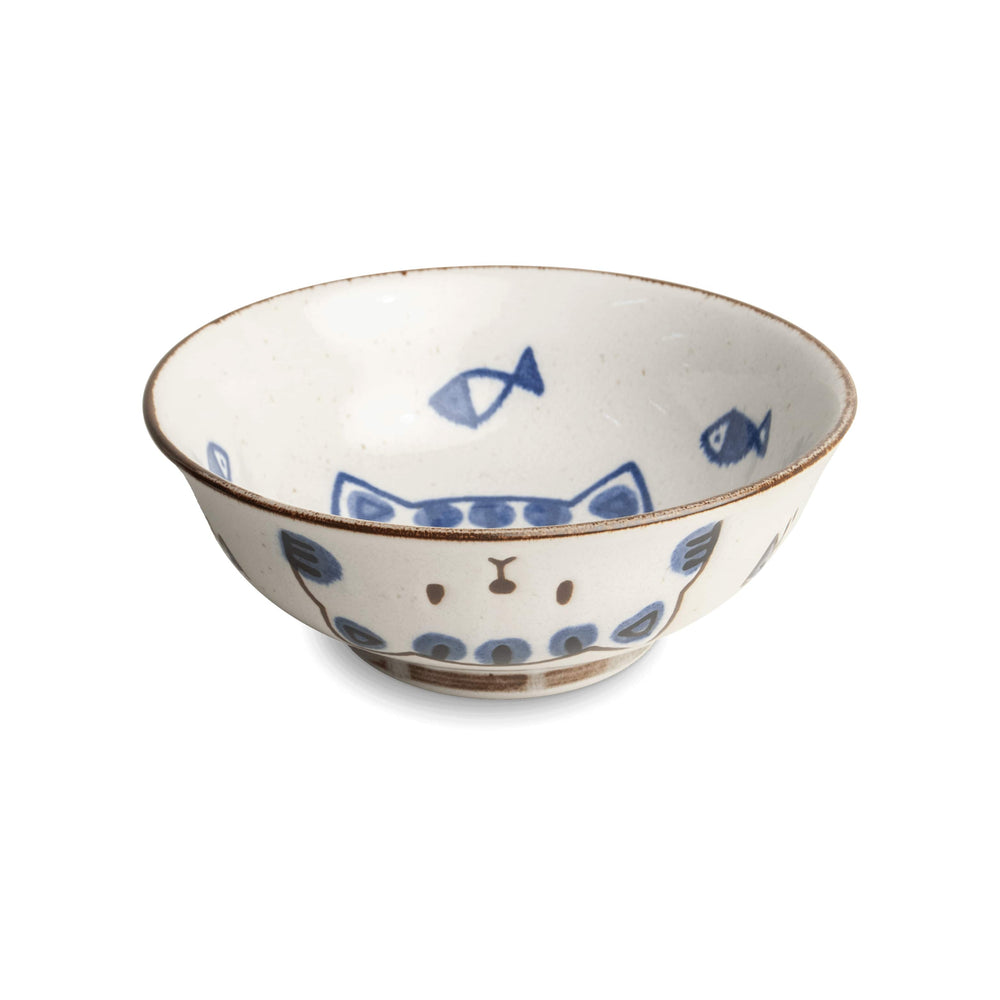 Matte Porcelain Cat & Fish Bowl, 20cm