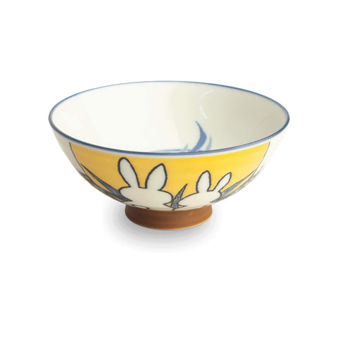 Japanese Kawaii Yellow Twin Rabbit Rice Bowl, 14cm