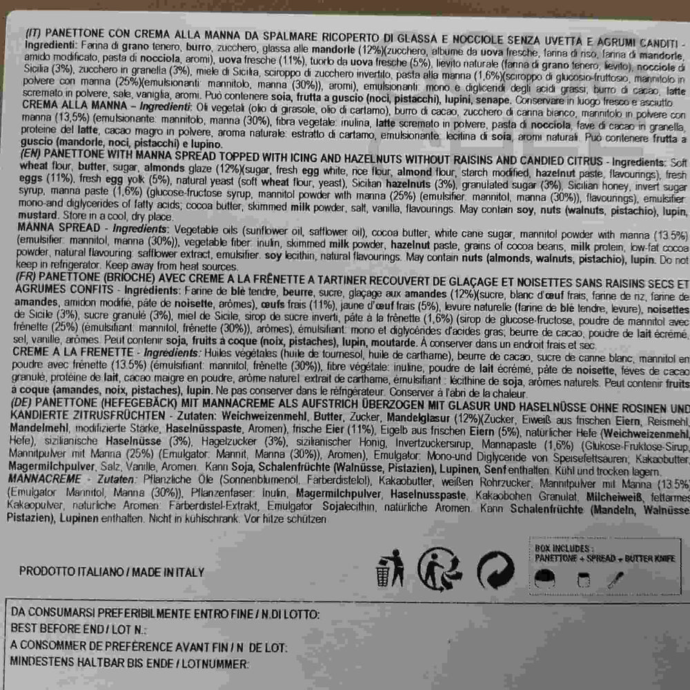 Fiasconaro x Dolce & Gabbana Hazelnut Panettone with Manna Cream, 1kg