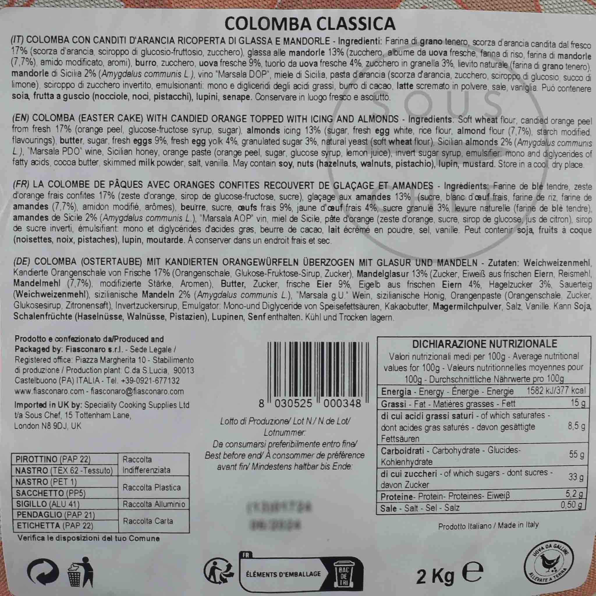 Fiasconaro Classic Colomba, 2kg