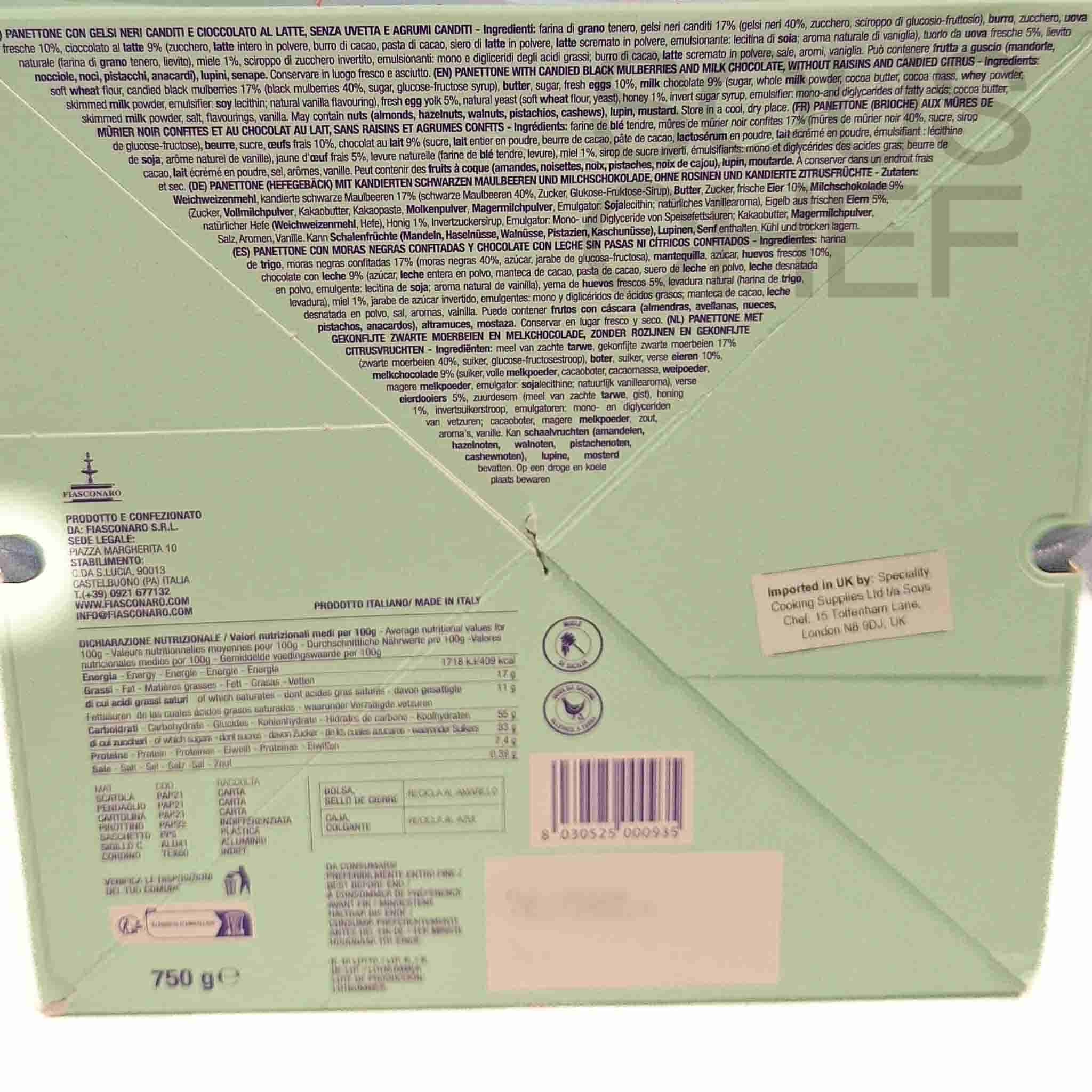 Fiasconaro x Ypsigro Mulberry & Milk Chocolate Chip Panettone, 750g