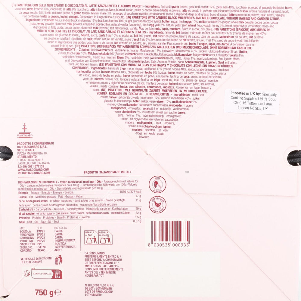 Fiasconaro x Ypsigro Mulberry & Milk Chocolate Chip Panettone, 750g