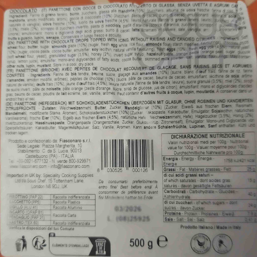 Fiasconaro Hand-Wrapped Chocolate Panettone, 500g