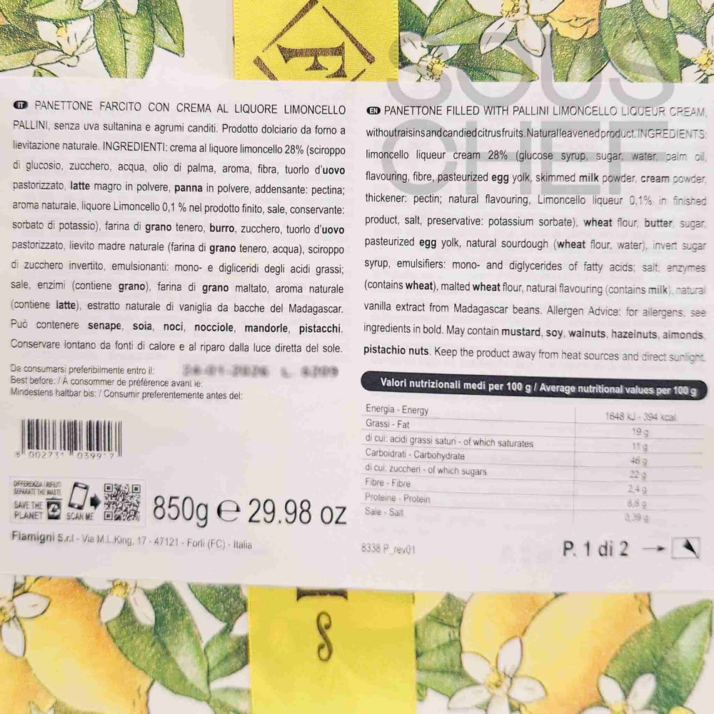 Flamigni Luxury Limoncello Panettone, 850g
