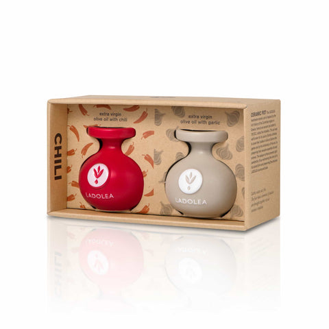 Ladolea Set of 2 Chilli & Garlic Infused Extra Virgin Olive Oil, 80ml